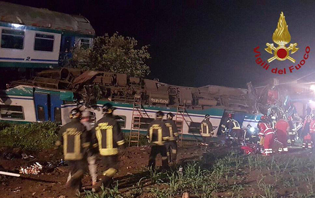 В Італії зіткнулися поїзд і вантажівка, двоє загиблих і 18 потерпілих